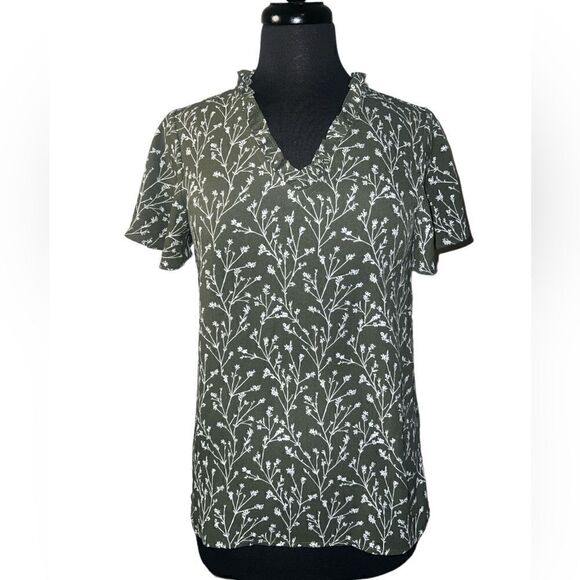 🐘41 Hawthorn Olive Green Ruffle Blouse - Picture 1 of 3